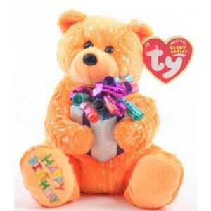 2004 Retired Ty Orange Glitter Happy Birthday Beanie Baby G621